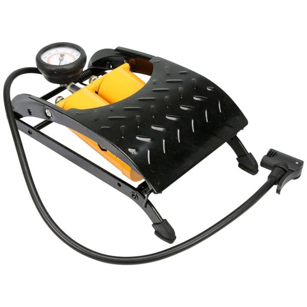 VOREL Fotpumpe med trykkm&aring;ler og dobbelsylinder