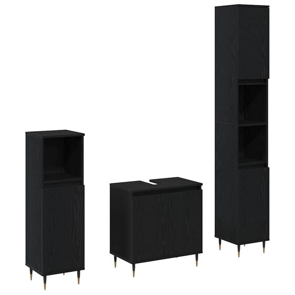 vidaXL Baderomsinnredningssett 3 pcs Svart Eik 30 x 30 x 190 cm
