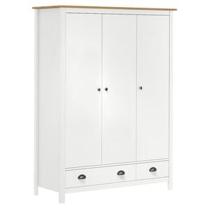 vidaXL Garderobeskap 3 d&oslash;rer Hill hvit 127x50x170 cm heltre furu
