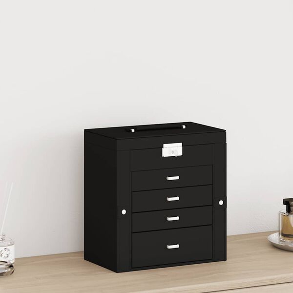 vidaXL smykkeskrin 5-lags med speil l&aring;sbar svart