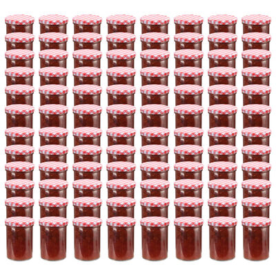 vidaXL Syltetøyglass med hvite og røde lokk 96 stk 400 ml