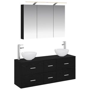 vidaXL Baderomsinnredningssett 4 pcs Svart eik Konstruert tre og glass