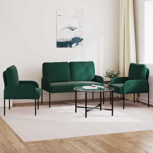 vidaXL Sofasett med pute 3 pcs M&oslash;rkegr&oslash;nn 115 x 56 x 80 cm Kryssfin&eacute;r