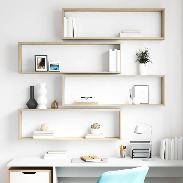 vidaXL Vegghyller kube 4 stk sonoma eik 100x15x30 cm konstruert tre