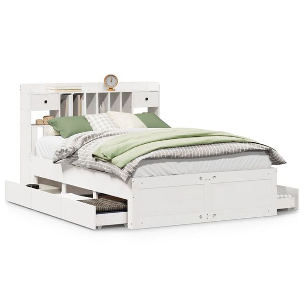 vidaXL Seng med bokhylle uten madrass hvit 160x200 cm heltre furu