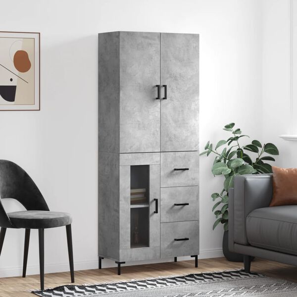 vidaXL Highboard betonggr&aring; 69,5x34x180 cm konstruert tre