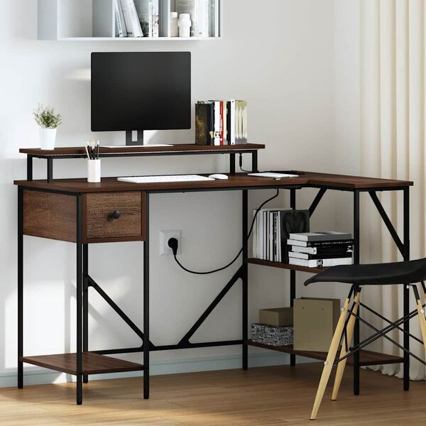 vidaXL Skrivebord med skuff Brun Eik 120 x 79 x 86,5 cm Konstruert tre