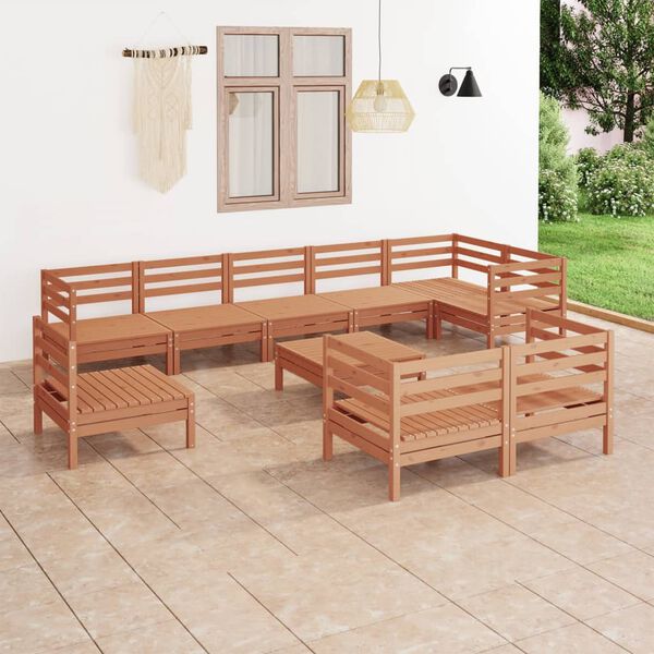 vidaXL Hagesofagruppe 10 deler heltre furu honningbrun