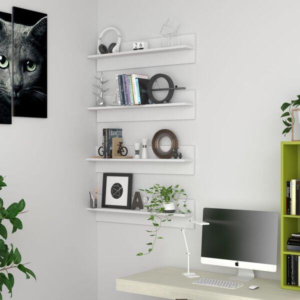 vidaXL Vegghyller 4 stk hvit 80x11,5x18 cm konstruert tre