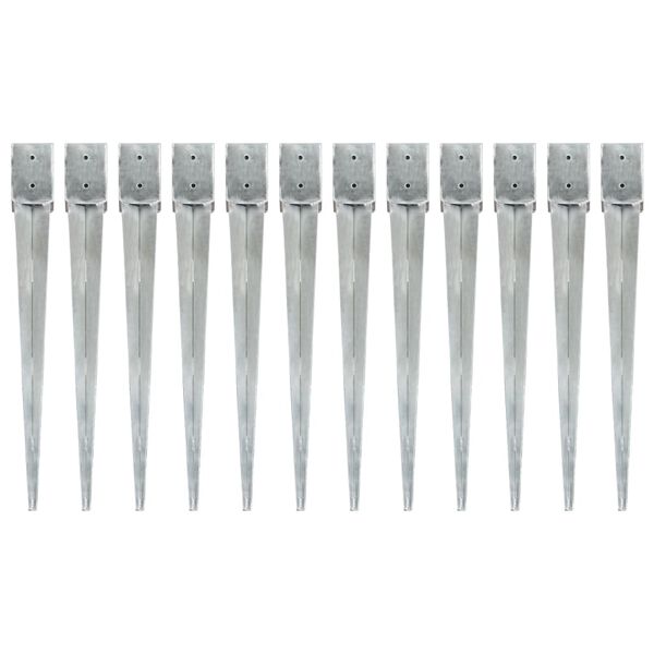 vidaXL Jordspyd 12 stk s&oslash;lv 10x10x91 cm galvanisert st&aring;l