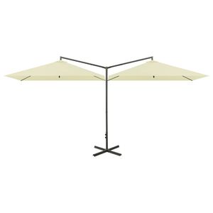 vidaXL Dobbel hageparasoll med st&aring;lstang sand 600x300 cm