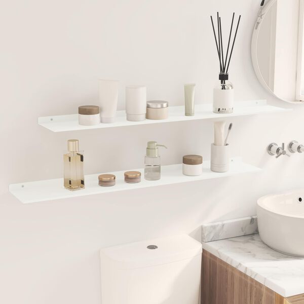 vidaXL Flytende hylle Veggmontert 2 pcs Hvit 100 x 18 x 2,5 cm St&aring;l