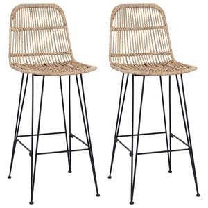 vidaXL Barstol 2 pcs Naturlig 44 x 55 x 109 cm Rattan og St&aring;l