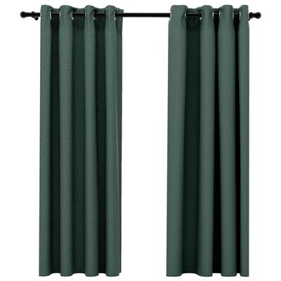 vidaXL Lystette gardiner maljer og lin-design 2 stk grønn 140x175 cm