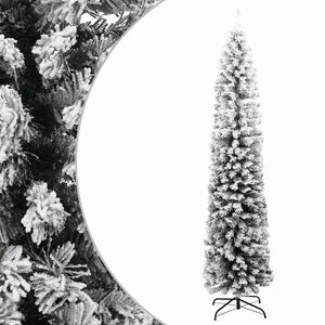 vidaXL Slankt kunstig juletre med flokket sn&oslash; gr&oslash;nn 180 cm PVC