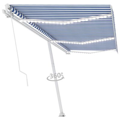vidaXL Manuell uttrekkbar markise med LED 600x350 cm blå og hvit