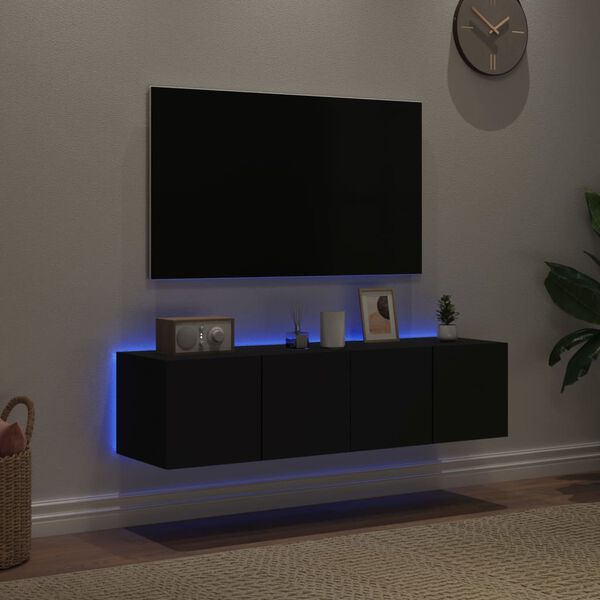 vidaXL Vegghengte TV-benker med LED 2 stk svart 60x35x31 cm
