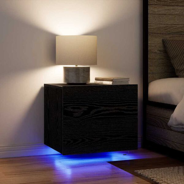 vidaXL Nattbordskap med skuff Svart Eik 50 x 39 x 41 cm Konstruert tre