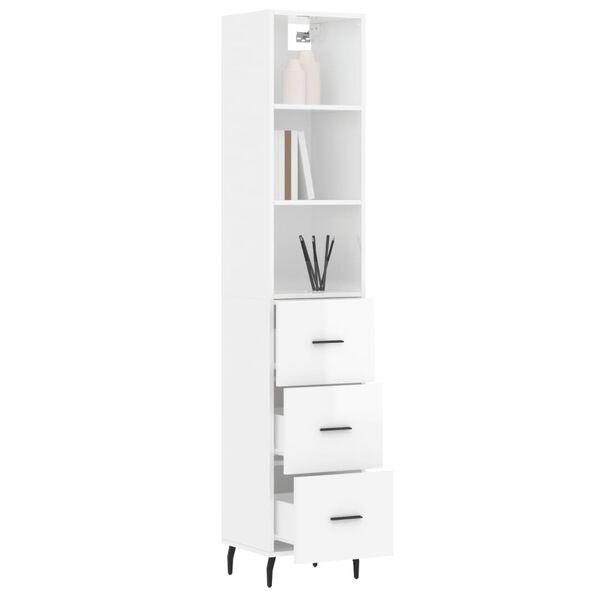 vidaXL Highboard h&oslash;yglans hvit 34,5x34x180 cm konstruert tre