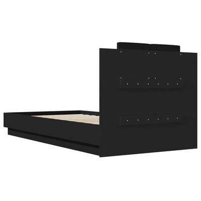 vidaXL Sengeramme med hodegavl og LED-lys svart 75x190 cm