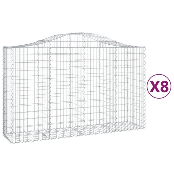 vidaXL Gabionkurver buede 8 stk 200x50x120/140 cm galvanisert jern
