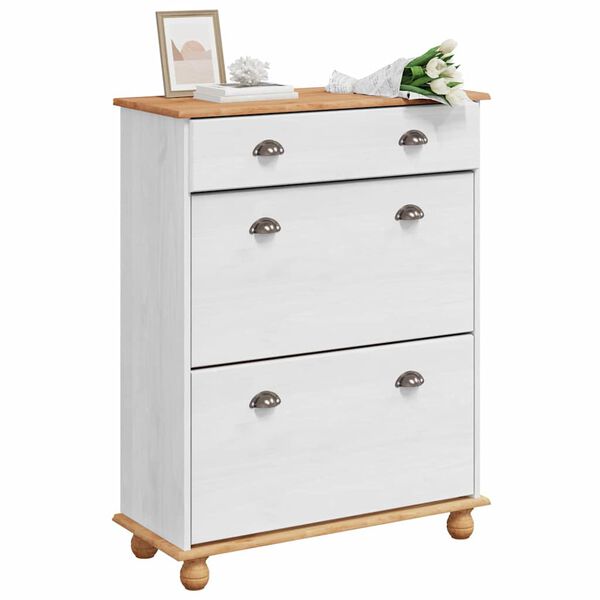 vidaXL Sko Skap med skuff ASKIM Hvit 85 x 35 x 108 cm Massivt furutre