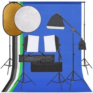 vidaXL Fotostudiosett med lyssett, bakgrunn og reflektor