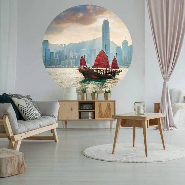WallArt Tapetsirkel Skyline with Junk Boat 190 cm