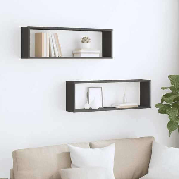 vidaXL Vegghyller kubeformet 2 stk gr&aring; 80x15x26,5 cm konstruert tre