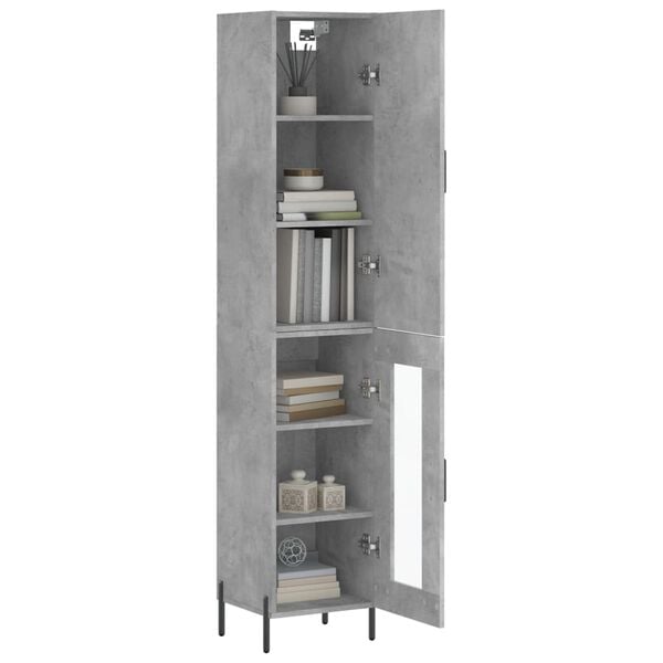 vidaXL Highboard betonggr&aring; 34,5x34x180 cm konstruert tre