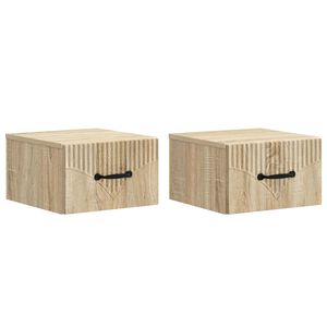 vidaXL Vegghengt Nattbord med skuff 2 pcs Sonoma eik 34,5 x 33 x 20 cm