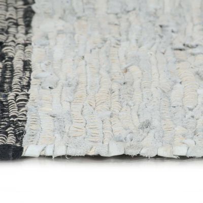 vidaXL Håndvevet Chindi teppe lær 190x280 cm lysegrå og svart