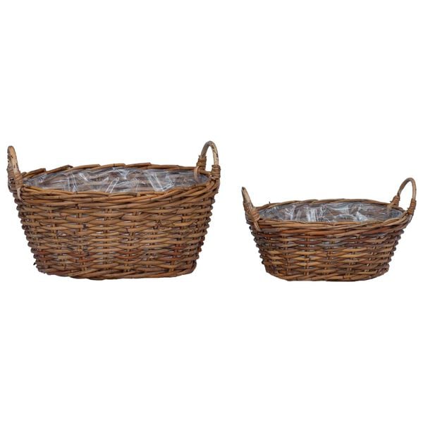 vidaXL Plantekurv med lagring 2 pcs Brun Lacak Rattan