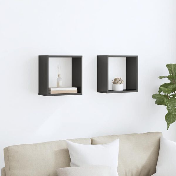 vidaXL Vegghyller kubeformet 2 stk h&oslash;yglans gr&aring; 30x15x30 cm