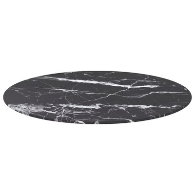 vidaXL Bordplate svart Ø70x0,8 cm herdet glass med marmor design
