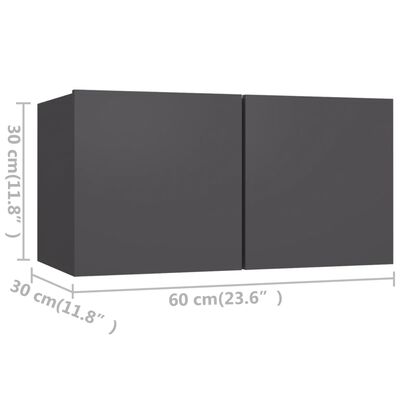 vidaXL TV-benker 4 stk grå 60x30x30 cm sponplate