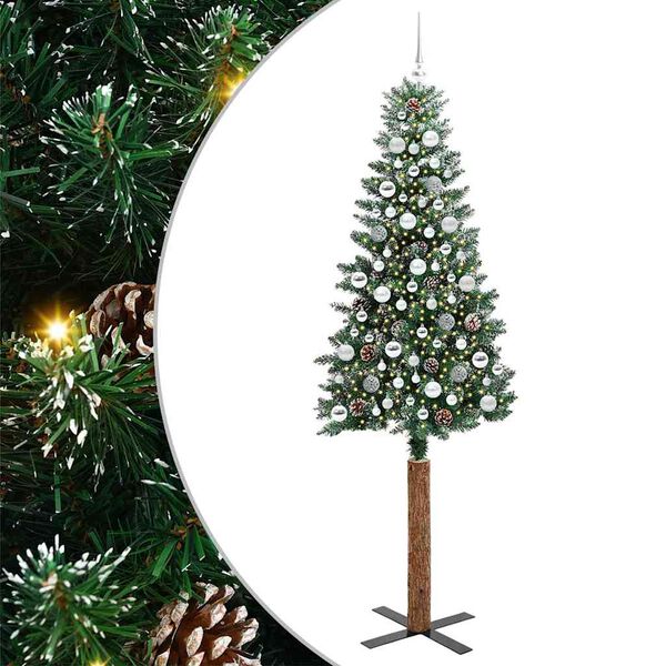 vidaXL Slim juletre med 300 LED grønn 210 cm PVC og Massivt Furu tre