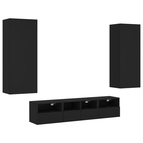 vidaXL Vegghengte TV-enheter 5 deler svart konstruert tre
