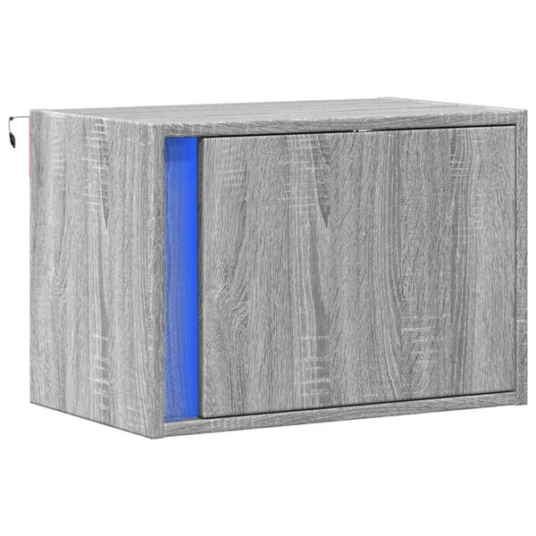 vidaXL Vegghengt nattbord med LED-lys gr&aring; sonoma