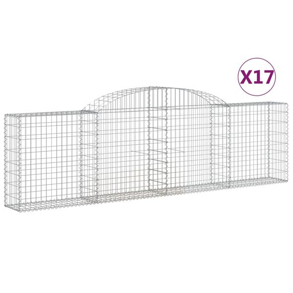 vidaXL Gabionkurver buede 17 stk 300x30x80/100 cm galvanisert jern