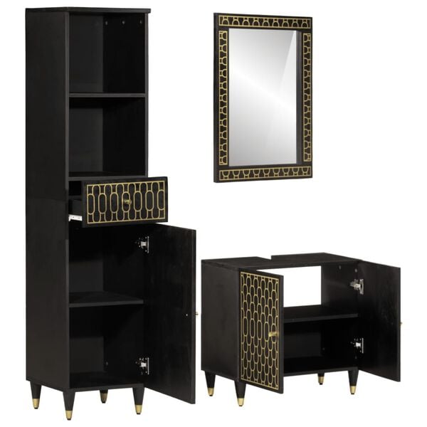 vidaXL Baderomsskapsett 3 deler heltre mango