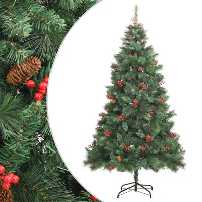 vidaXL Kunstig hengslet juletre med kongler og bær 210 cm