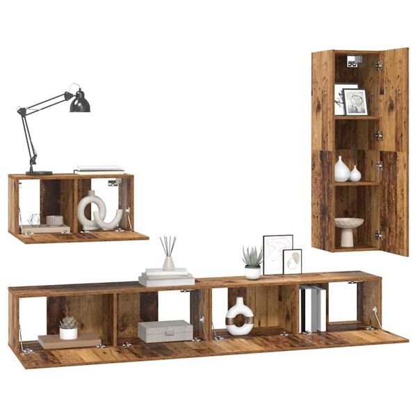 vidaXL TV-benksett med skuff 4 pcs Gamle tre Konstruert tre