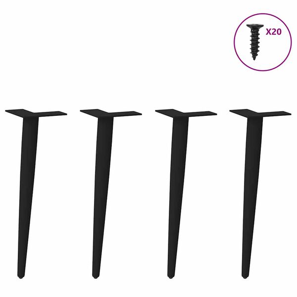 vidaXL Salongbordben konisk form 4 stk svart 42-43 cm stål