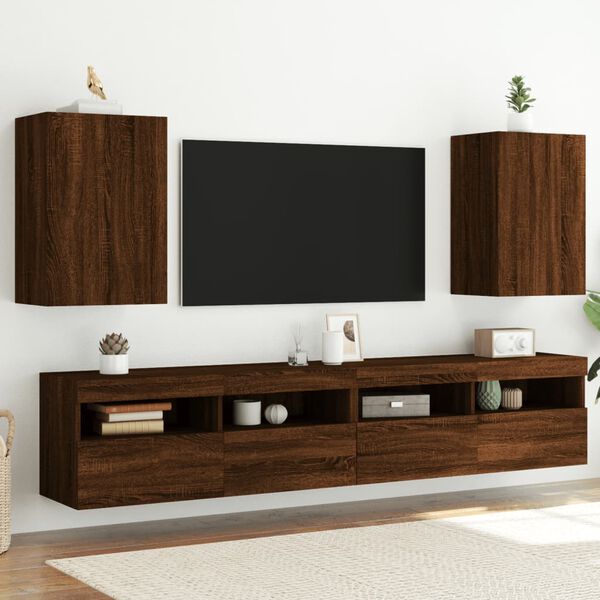 vidaXL Vegghengte TV-benker 2 stk brun eik 40,5x30x60cm konstruert tre