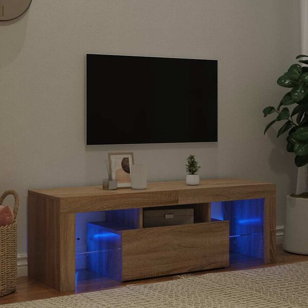 vidaXL TV-benk med LED-lys sonoma eik 120x35x40 cm