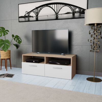 vidaXL TV-kabinett sponplate 95x35x36 cm eik og hvit