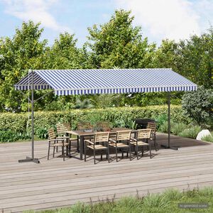 vidaXL Frittst&aring;ende markise bl&aring; og hvit 500x300 cm stoff og st&aring;l