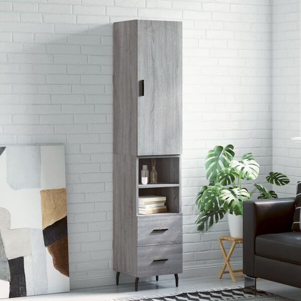 vidaXL Highboard gr&aring; sonoma 34,5x34x180 cm konstruert tre