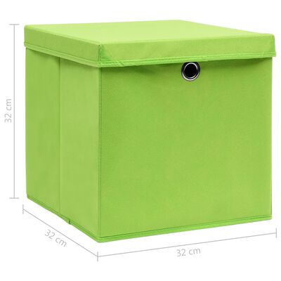 vidaXL Oppbevaringsbokser med lokk 4 stk grønn 32x32x32 cm stoff